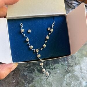 Avon | NIB silver plated necklace and earrings with rhinestones set